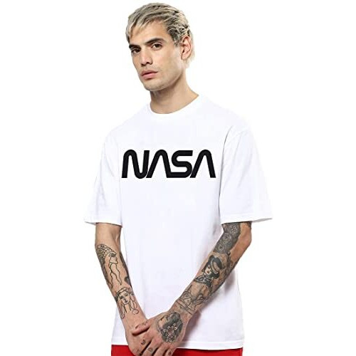 Bewakoof Men's White Galactic Spectrum Graphic Printed Oversized Fit T-Shirt