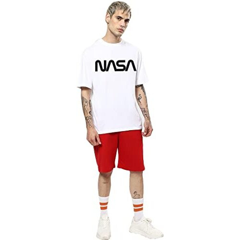 Bewakoof Men's White Galactic Spectrum Graphic Printed Oversized Fit T-Shirt
