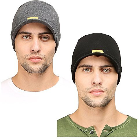 Fabseasons Unisex Cotton Skull Cap With Peak, Ideal For All Summer & Winters. Combo Pack Of 2 (Black, Dark Gray)