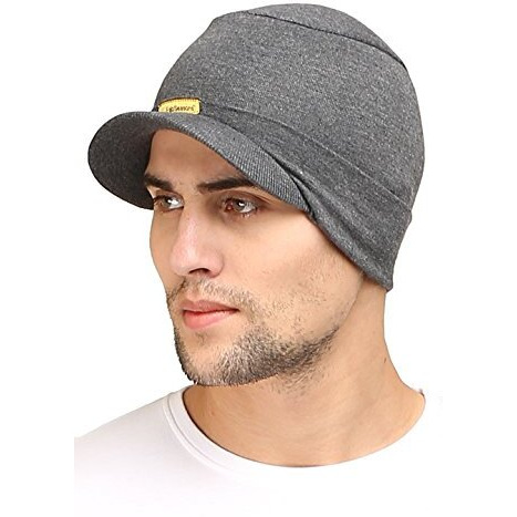 Fabseasons Unisex Cotton Skull Cap With Peak, Ideal For All Summer & Winters. Combo Pack Of 2 (Black, Dark Gray)