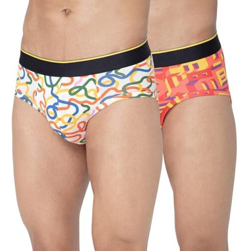 Bummer Men's Printed Micro Modal Briefs Underwear | Ultra Soft & Breathable | Combo Pack Of 2 (In, Alpha, Xl, String Theory,Bricked)