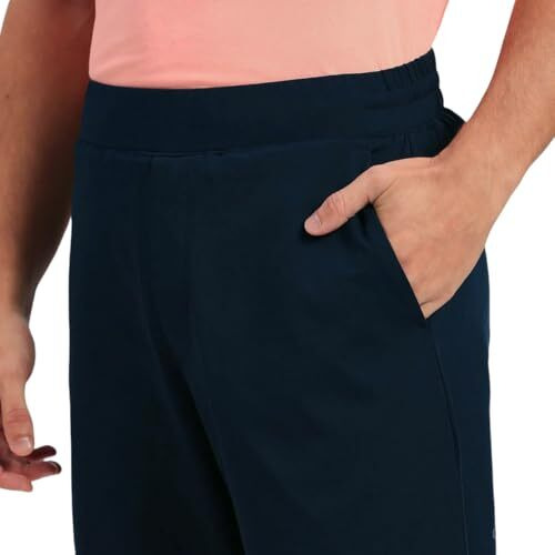 Saintx Men's Stretchable Pull-Up Casual Mid Rise Pants | Slant Pocket Chinos | Stylish Elastic Knitted Trousers (Slim Fit) Office Or Party Joggers | Expandable Waistband (Saintr06_Navy_L)