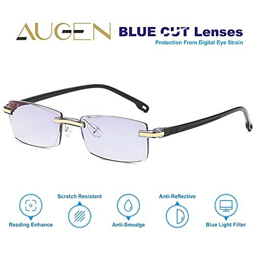 Augen Blue Block Rimless Reading Glasses Gold Clear Unisex Free Size Power (+2.50, Pack Of 1)