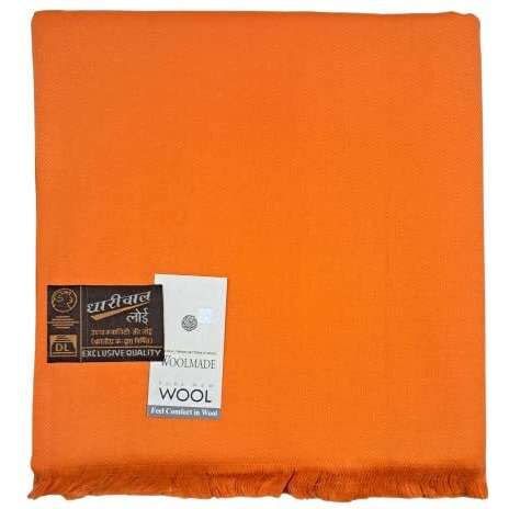 Arvore Bunkaar Men's Dhariwal Plain Woolen Handloom Lohi/Shawl (48" X 102") (Orange)