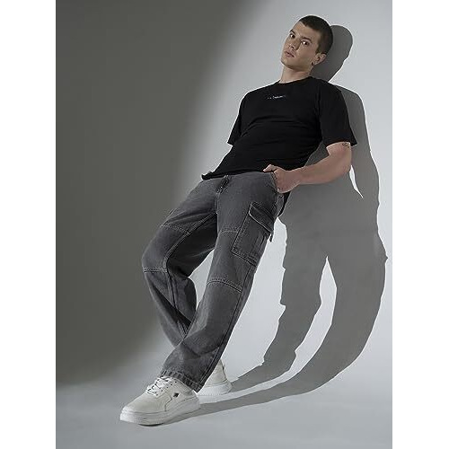 Hubberholme Men's Loose Fit Cargo Jeans (Grey, 32)