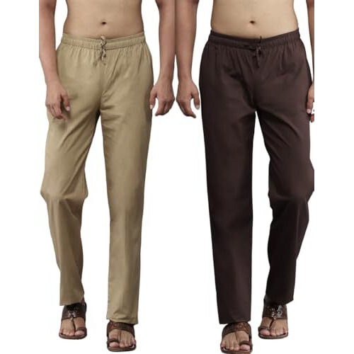See Designs Men Deep Brown & Brown Solid Pure Cotton Men's Pyjama (Pack Of 2)_Sdcbpj169L