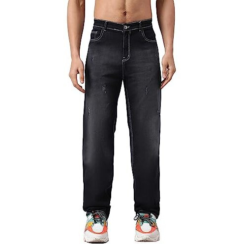 Kotty Men's Cotton Lycra Blend Relaxed Fit Mid Rise Jeans Jade Black