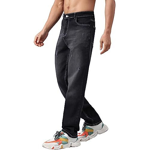 Kotty Men's Cotton Lycra Blend Relaxed Fit Mid Rise Jeans Jade Black