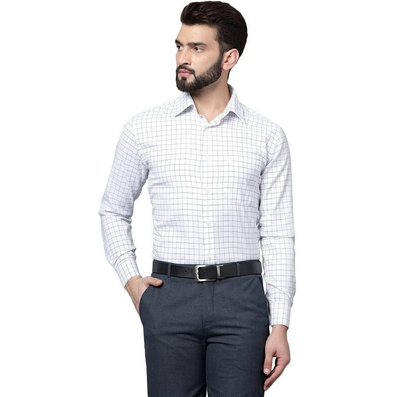 Cantabil Cotton Checkered White Full Sleeve Regular Fit Formal Shirt For Men With Pocket | Formal Shirt For Men | Formal Wear Shirts For Men (Mshf00242_White_38_O)