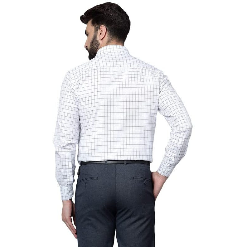 Cantabil Cotton Checkered White Full Sleeve Regular Fit Formal Shirt For Men With Pocket | Formal Shirt For Men | Formal Wear Shirts For Men (Mshf00242_White_38_O)