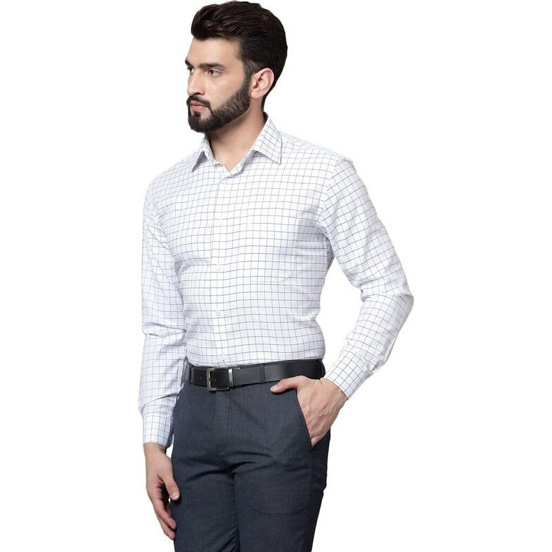 Cantabil Cotton Checkered White Full Sleeve Regular Fit Formal Shirt For Men With Pocket | Formal Shirt For Men | Formal Wear Shirts For Men (Mshf00242_White_38_O)