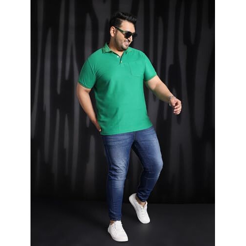 Bigbanana Plus Size Men's Regular Fit Solid Polo Tshirt(Bibs-Green,Green,4Xl)