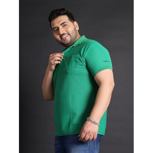 Bigbanana Plus Size Men's Regular Fit Solid Polo Tshirt(Bibs-Green,Green,4Xl)