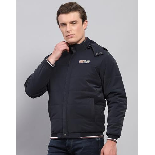 Monte Carlo Mens Navy Blue Solid Detachable Hooded Neck Full Sleeve Jacket (224066760-2-40)