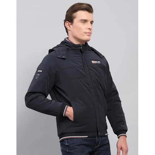 Monte Carlo Mens Navy Blue Solid Detachable Hooded Neck Full Sleeve Jacket (224066760-2-40)