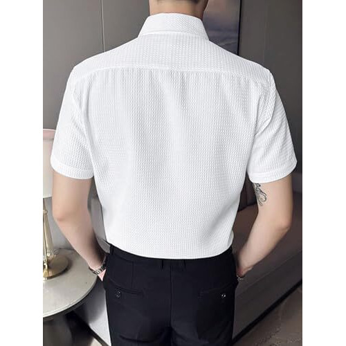 Greciilooks Solid For Casual Stylish Waffle Regular Fit | Men Formal Half Sleeve Shirt (Gl-Ms-6237_White
