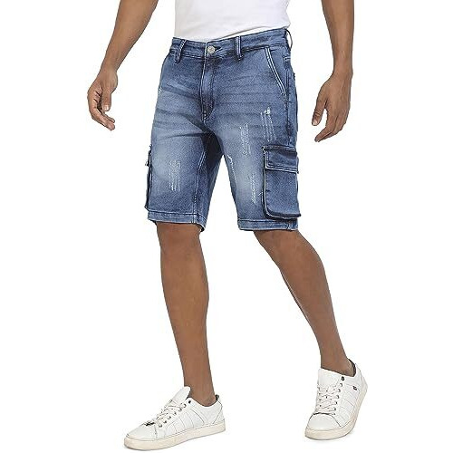 Campus Sutra Men's Boyfriend Shorts (Cbssm23Jn_Short61_M_Pln_Bu_Blue