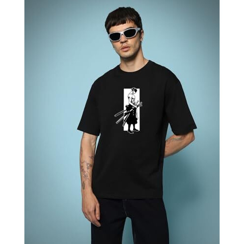Bewakoof Men's Graphic Printed Oversized Fit T-Shirt_625522_Black_M