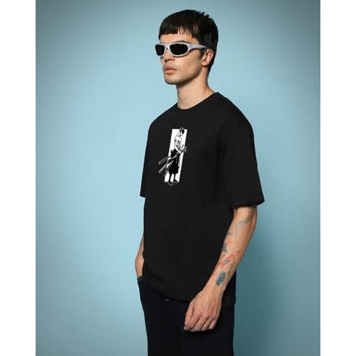 Bewakoof Men's Graphic Printed Oversized Fit T-Shirt_625522_Black_M
