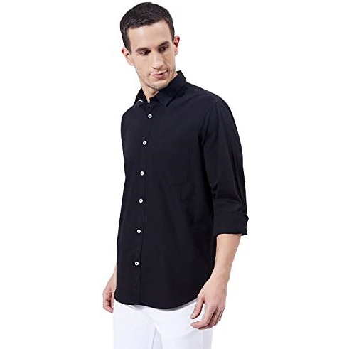Ben Martin Men's Cotton Regular Collar Shirt With Chest Pocket|| Classic Collar, Slim Fit, Casual & Formal Wear || Soft & Breathable Fabric || Black Full Sleeve Shirt For Men Large