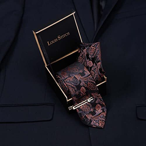 Louis Stitch Mens Brown Ethic Italian Style Silk Suit Necktie With Gold Tie Pin (Czech_Te)