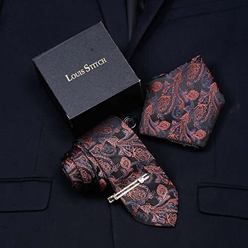 Louis Stitch Mens Brown Ethic Italian Style Silk Suit Necktie With Gold Tie Pin (Czech_Te)