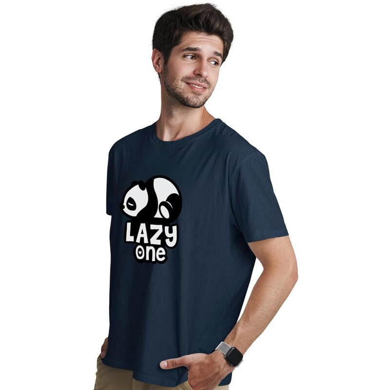 Indissh Couple Love Printed 100% Cotton Tshirt For Men And Women - Cp-Lazy-Crazy, Navyblue-M-M/W-S