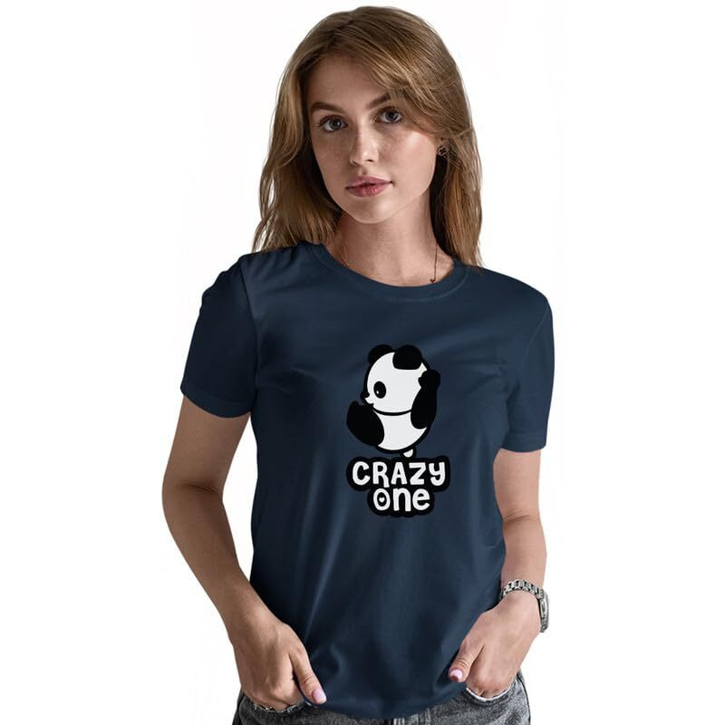 Indissh Couple Love Printed 100% Cotton Tshirt For Men And Women - Cp-Lazy-Crazy, Navyblue-M-M/W-S