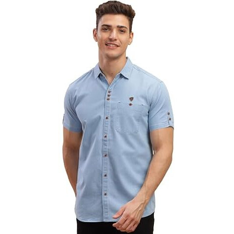 Kuons Avenue Men's Half Sleeve Smart Casual Denim Shirt | Jeans Shirt For Men(Kaclhs1129A-M_Icewash_Medium)