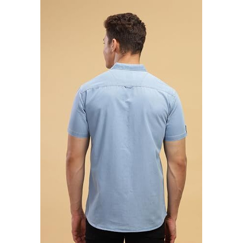 Kuons Avenue Men's Half Sleeve Smart Casual Denim Shirt | Jeans Shirt For Men(Kaclhs1129A-M_Icewash_Medium)