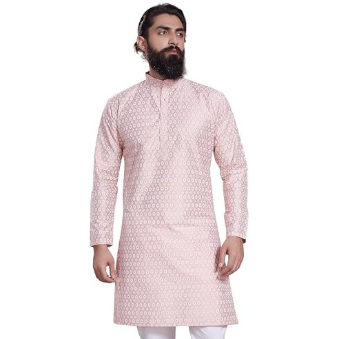 Divisive Men's Printed Cotton Silk Blend Only Slim Fit Kurta (Dkrt218_Xl_Peach)