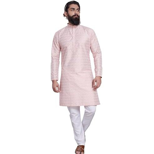 Divisive Men's Printed Cotton Silk Blend Only Slim Fit Kurta (Dkrt218_Xl_Peach)