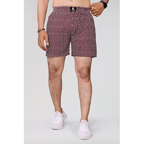 Arbb Men's Cotton Star Printed Regular Boxer Shorts (Maroon Star-L)