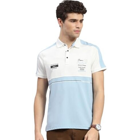 Monte Carlo Mens Grey Striped Polo Neck Half Sleeve T-Shirt (224064484-2-42)