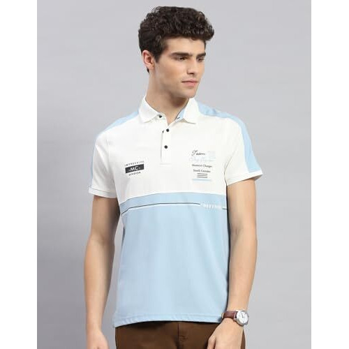 Monte Carlo Mens Grey Striped Polo Neck Half Sleeve T-Shirt (224064484-2-42)