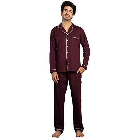 Nite Flite Sangria Wine Mens Cotton Nightwear Full Sleeve | Top And Pyjama Set (Sangria Wine, M)