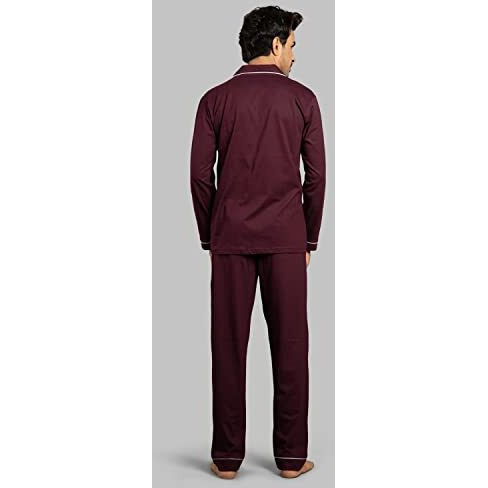 Nite Flite Sangria Wine Mens Cotton Nightwear Full Sleeve | Top And Pyjama Set (Sangria Wine, M)