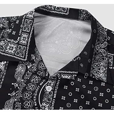 Leriya Fashion Men's Shirt || Rayon Geo & Paisley Printed Shirts For Men || Vintage Shirts || Summer Shirts For Men || Shorts Sleeves || Beach Shirts For Men (Large, Black)