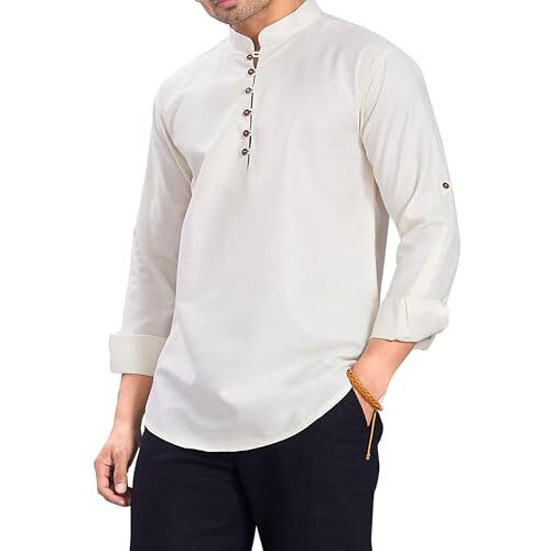 Divisive Men's Cotton Relaxed Fit Short Kurta (Dkrt1065_L_Cream)