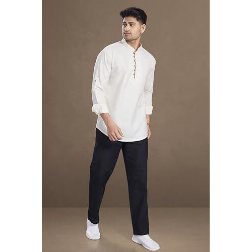 Divisive Men's Cotton Relaxed Fit Short Kurta (Dkrt1065_L_Cream)