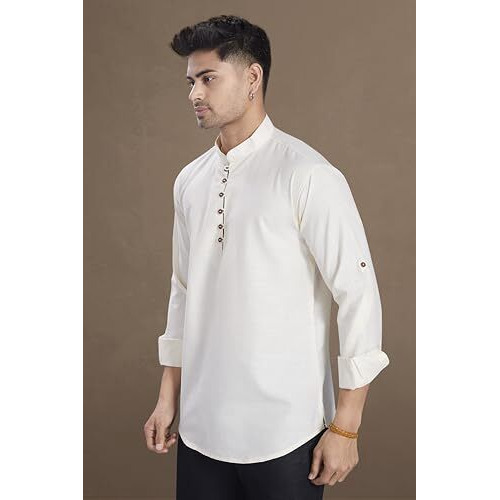 Divisive Men's Cotton Relaxed Fit Short Kurta (Dkrt1065_L_Cream)
