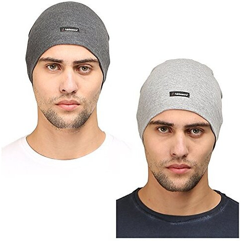 Fabseasons Men Cotton Skull Cap,Ideal For All Summer & Winters. Can Be Used Under Helmet. Combo Pack Of 2 (Gray,Darkgray)