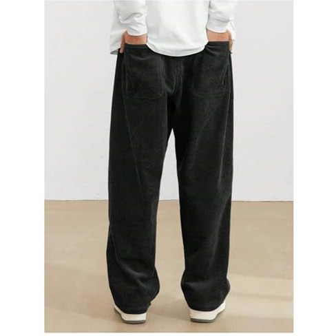 Avanova Men's Black Front Tie Loose Fit Corduroy Baggy Long Slacks Chino Pants With Slant Pocket Simple Casual Trousers, Going Out (Code Pant 186 Black-30)