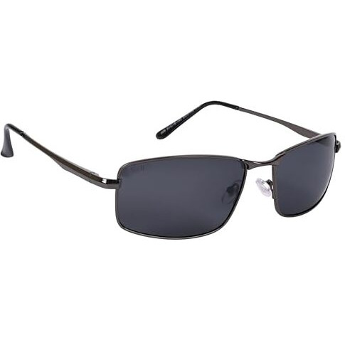 Aislin Polarized Rectangular/Wrap-Around Sunglasses For Men And Women (Black Lenses | Gun Frame | Medium | As K006)