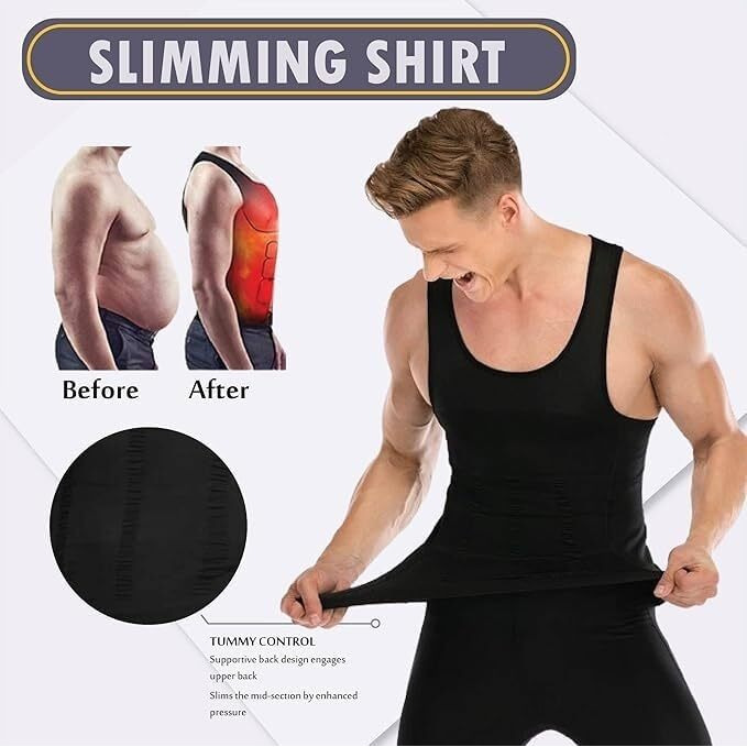 Probuy MenS Slimming Body Shaper Vest Shirt | Abs Abdomen Slim Stretchable Tummy Tucker Vest For Men Tummy Control Shapewear Undershirt Gym Workout Tank Top (Size Xl) (Black)