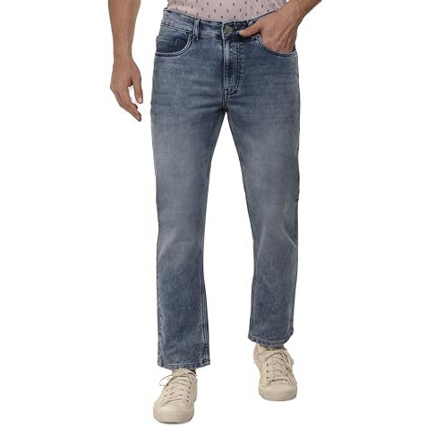 I'sol Men's Stylish Straight Fit Cotton Blend Stretchable Mid Rise Jeans Light Blue, 36