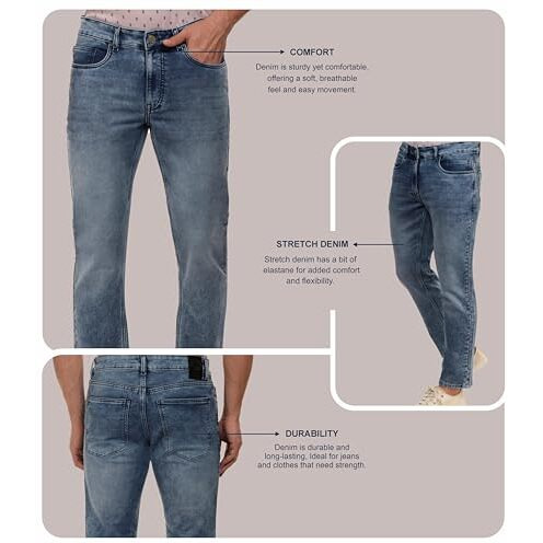 I'sol Men's Stylish Straight Fit Cotton Blend Stretchable Mid Rise Jeans Light Blue, 36
