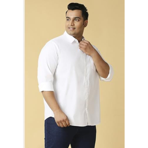 Thomas Scott Mens | Full Sleeve | Solid Plain Color | Regular Fit | Plus Size | 100% Cotton | Mandarin Collar | Casual | Shirt (White_6Xl)