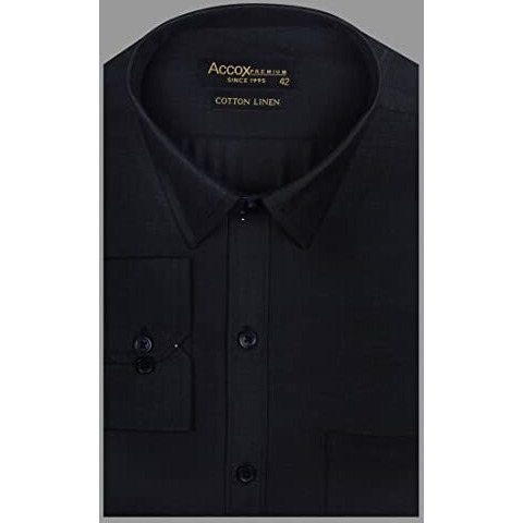 Accox Premium Breathable Cotton Linen Full Long Sleeves Plain Black Regular Fit Formal Shirt For Men (S_Gcr179_42)