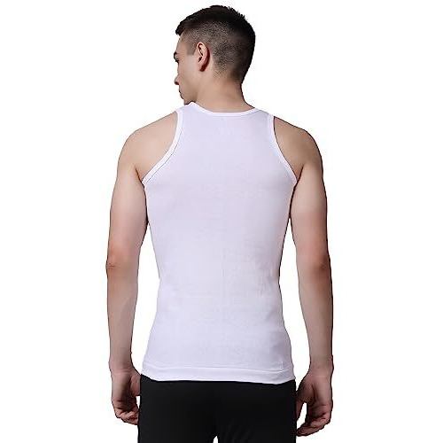Firstfit Premium White Sleeveless Cotton Slim-Fit Round Neck Ultra Soft Solid Vest For Men, Men's Cotton Vest - Medium (Pack Of 2)